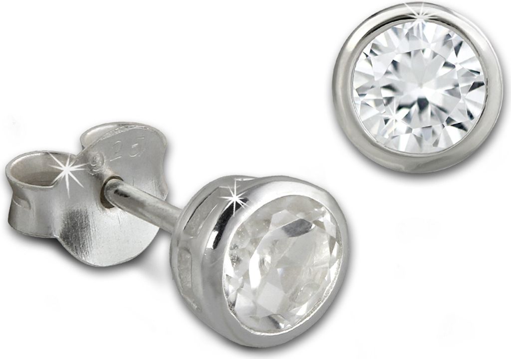 SilberDream Ohrstecker Damen 925 Silber weiß Rund Zirkonia Ohrringe SDO8509W