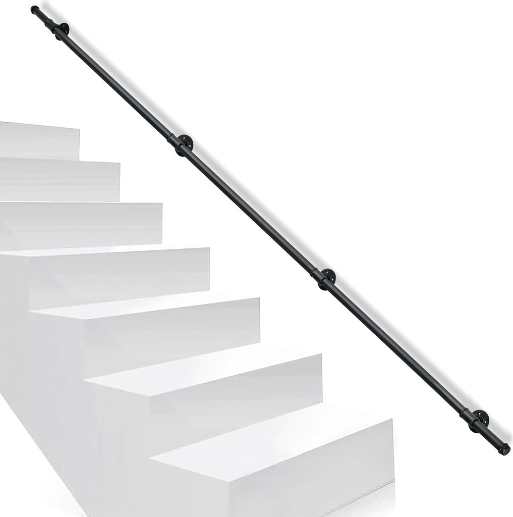 Hengda Handlauf Geländer Schwarz 300cm Verzinktes Schutzbügel Treppe Stahlrohr Treppengeländer Innen und Außen