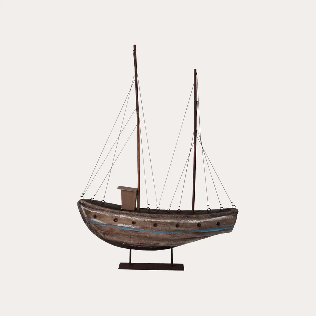 KEYHOMESTORE Maquette de bateau de pêche en bois et fer - Modèle 40cm