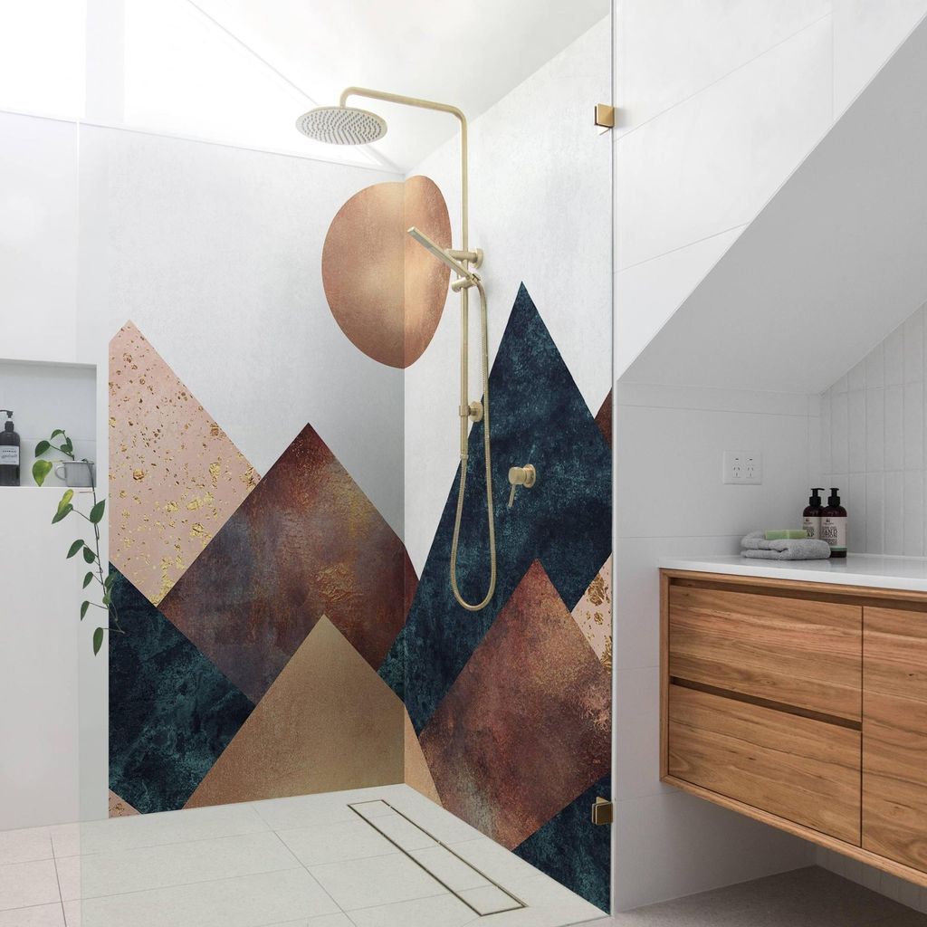 Duschrückwand originell selbstklebend - 0.35 mm Wandpaneel wasserfest Design gold Aquarell Abstrakt Badrückwand fugenlos Smart matt 110x190 cm
