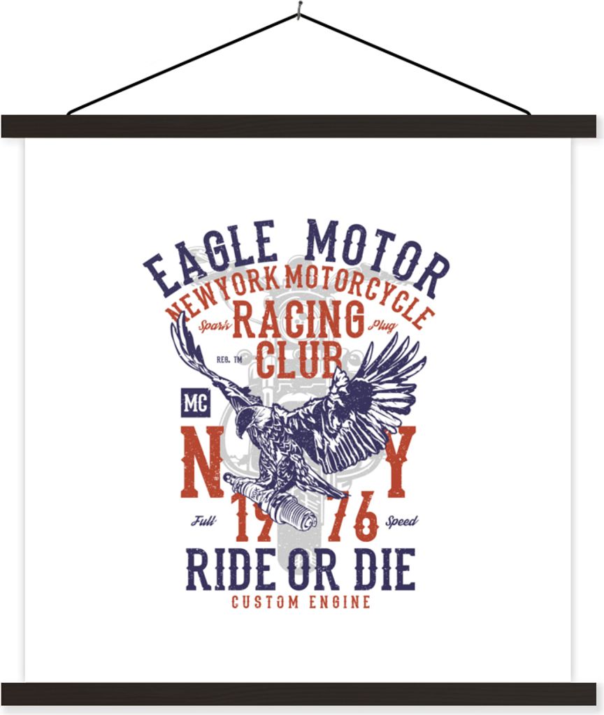 MuchoWow Textilposter Mancave - Motor - Adler - Vintage 90x90 cm mit schwarzem Rahmen - Magnetisches