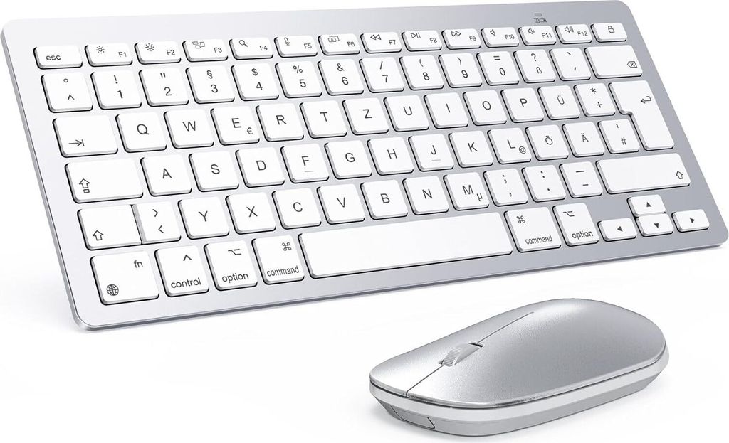 kabellose Tastatur und Maus Kombination kompatibel mit MacBook Pro/Air, iMac, iMac Pro, Mac Mini, Mac Pro, QWERTZ DE-Layout, Silber