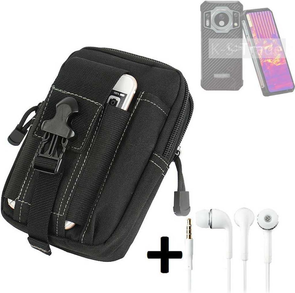 K-S-Trade Gürteltache + Kopfhörer kompatibel mit Oukitel WP21 Ultra Gürtel Tasche Holster Schutz Hülle Handy Hülle schwarz inkl. Extrafächer