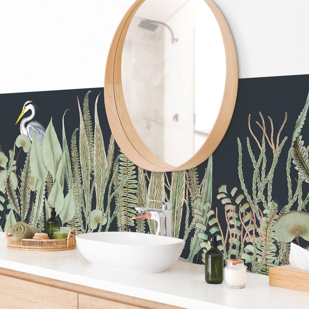 Wandverkleidung Bad Tiere selbstklebend - 0.35 mm Wandpaneel matt wasserfest Pflanzen grün Tropisch Badrückwand fugenlos 330x95 cm
