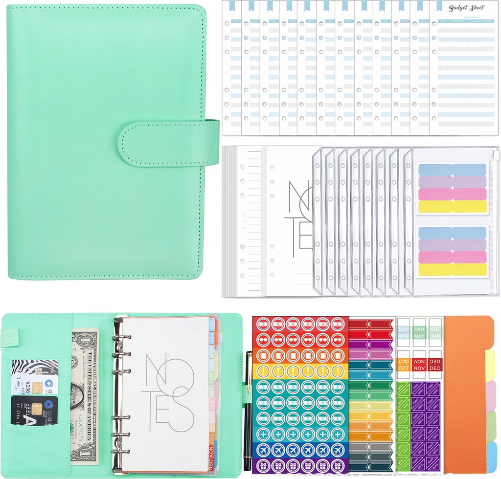 Budget Planer 6 Löcher Bindemittel für Finanz Management A6 Lose-blatt Notebook Bindemittel Gehäuse, Grün