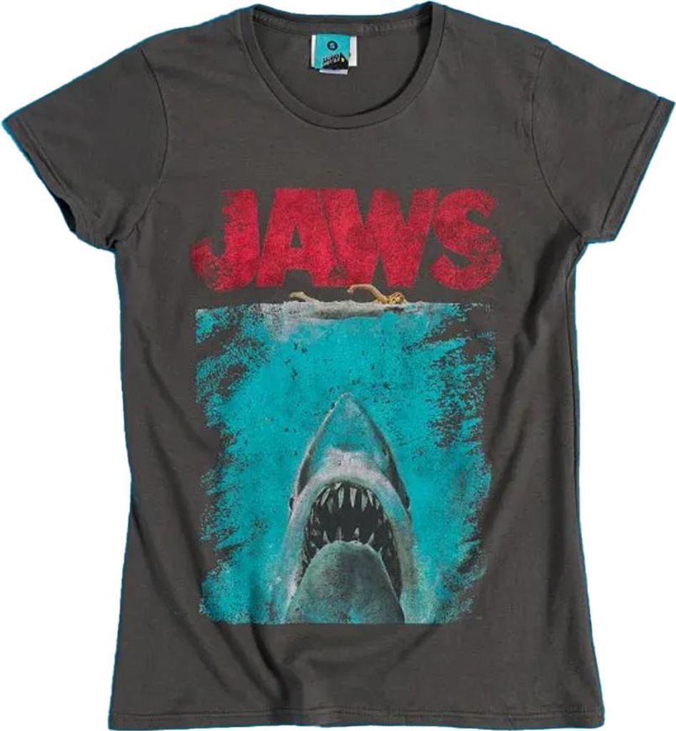 Jaws - T-Shirt für Damen, Used-Look, Anliegend TT831 (XL) (Schwarz/Holzkohle)