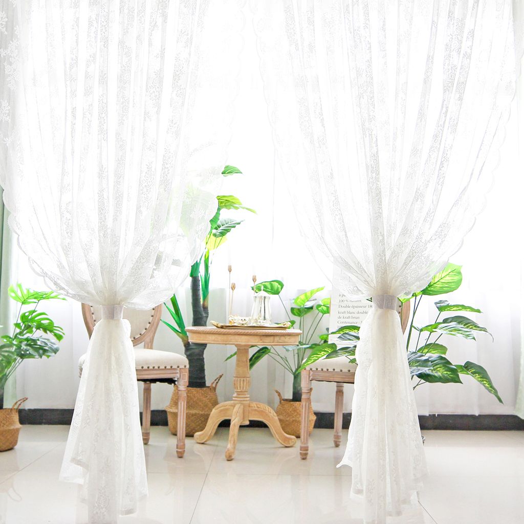Gecheer Spitzenvorhang – Floraler Voile-Gardinen, Weiß, 300 X 300 Cm, Polyester, Bestickter Tüll – Für Wohnzimmer, Schlafzimmer, Hochzeitsdeko & Landhausstil