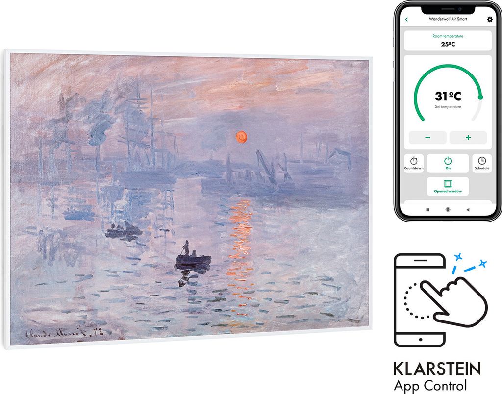 Klarstein Infrarotheizung mit Thermostat, 500W Elektroheizung, Smart Home Bild-Infrarotheizung zur Wandmontage, IR mit IoT/WiFi App-Control, Feucht...