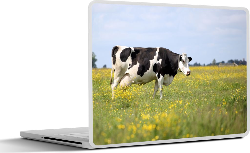 MuchoWow Laptop Aufkleber Sticker Cover Kuh - Gras - Blumen 32.5x23.5 cm - Sticker für Laptop - Selbstklebend