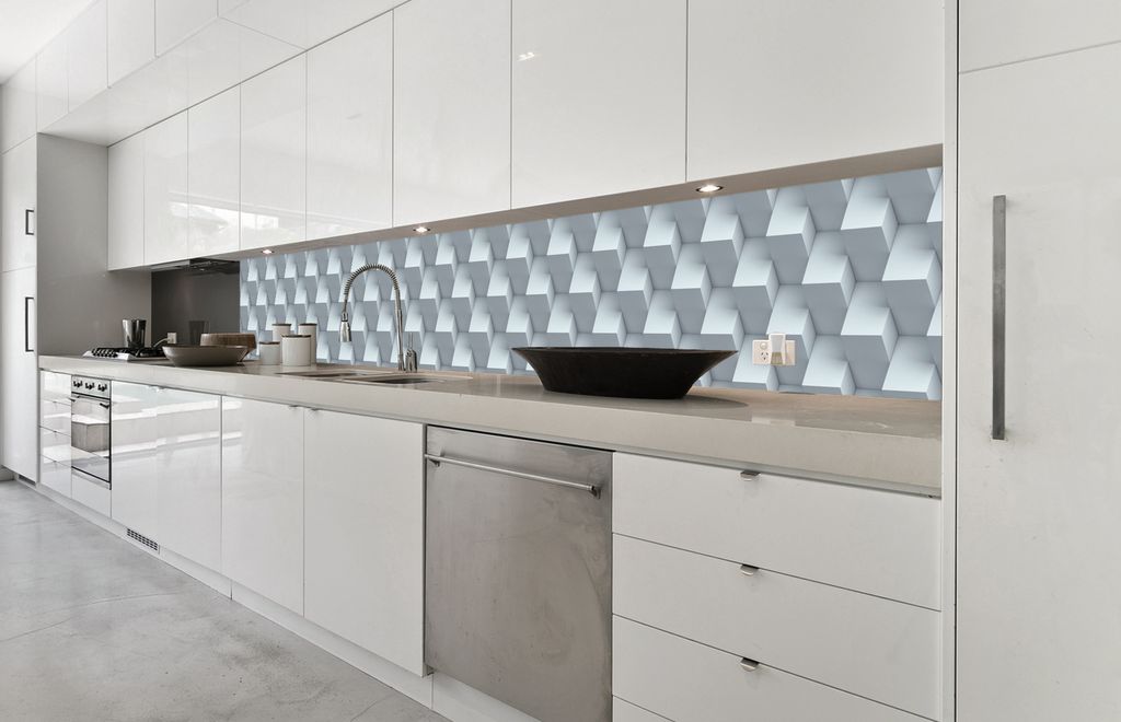 Küchenrückwand Folie selbstklebend 3D WANDKUBUS 350 x 60 cm - Klebefolie - Dekofolie - Spritzschutz für Küche -