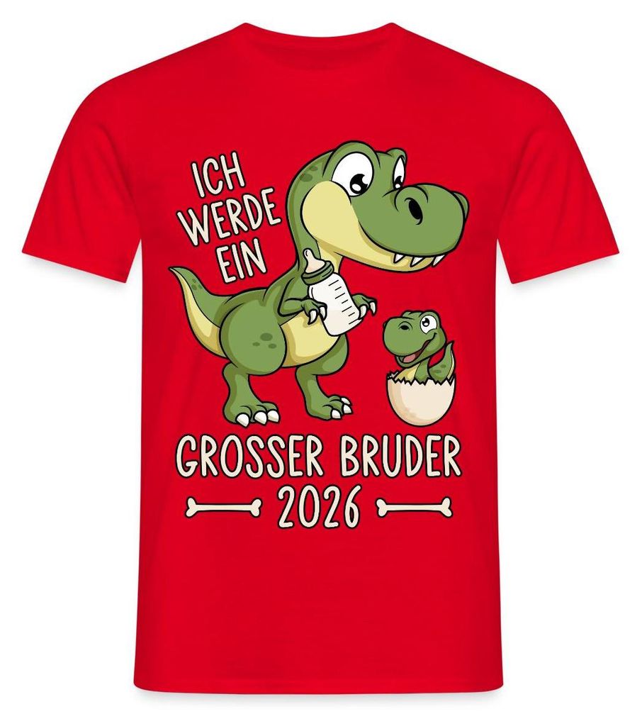 Spreadshirt Großer Bruder 2026 Ei Baby Dino Dinosaurier Männer T-Shirt, 3XL, Rot