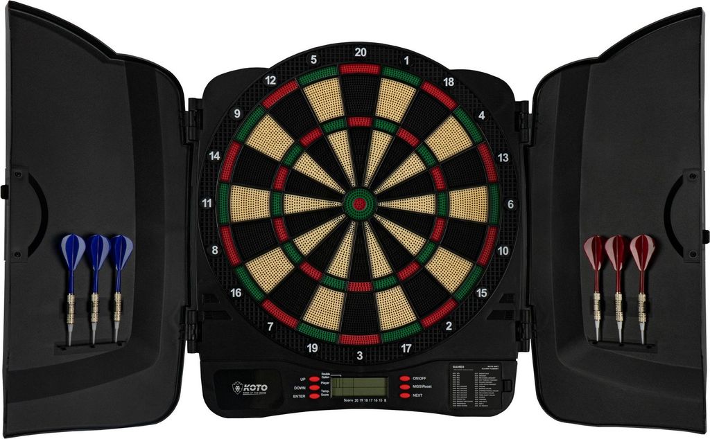KOTO – Dartscheibe Elektronisch Klassisch Soft, dartboard mit 6 Softdarts, 32 Spiele, 590 Varianten, Für Kinder und Erwachsene