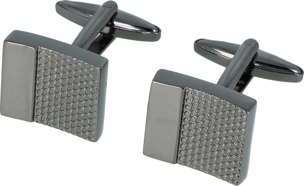 Manschettenknöpfe Gunmetal Riffeloptik glänzend, mit klappbaren Schwenkbügeln und Etui
