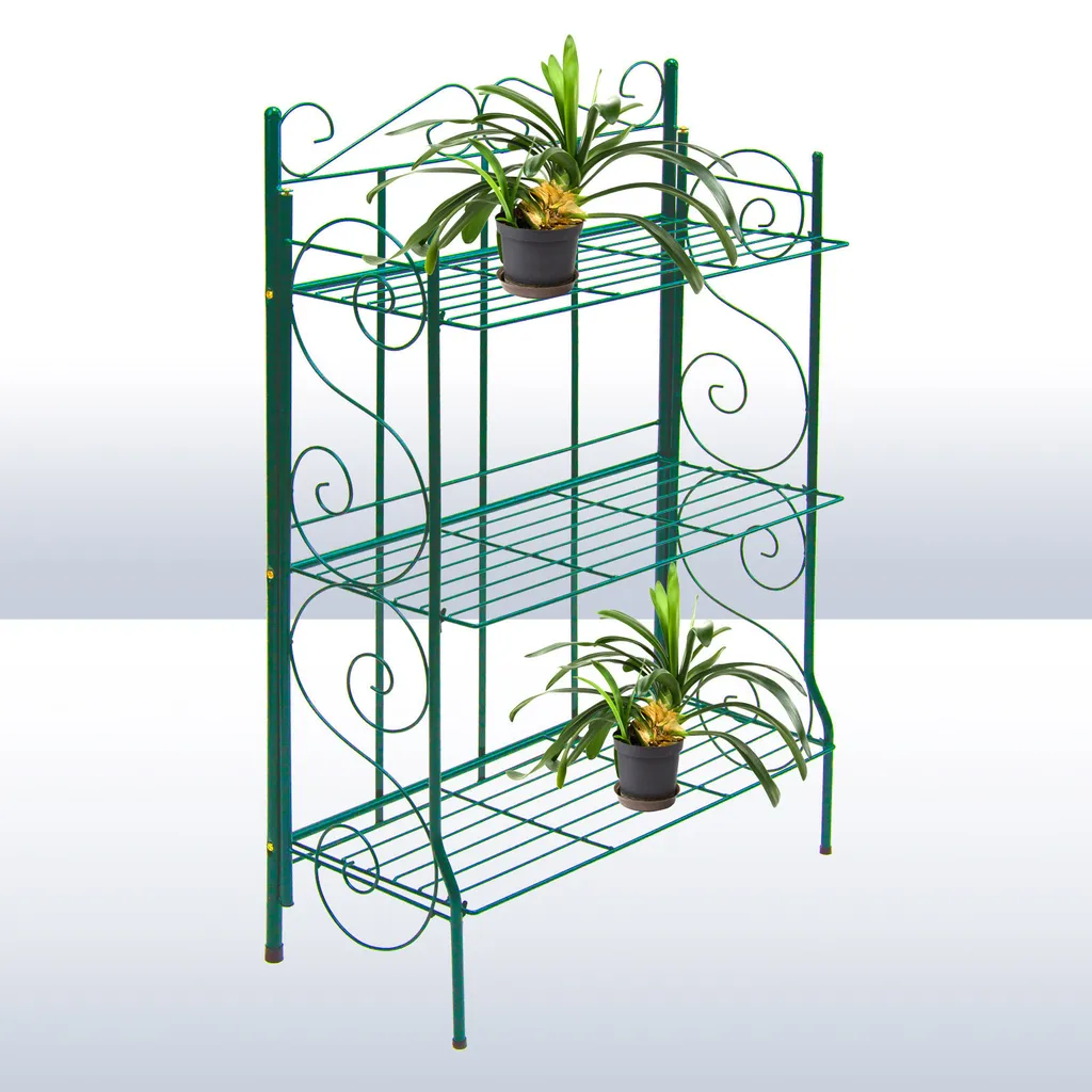 Porte-fleurs extérieur pliant 3 niveaux pour balcon et terrasse vert - 4