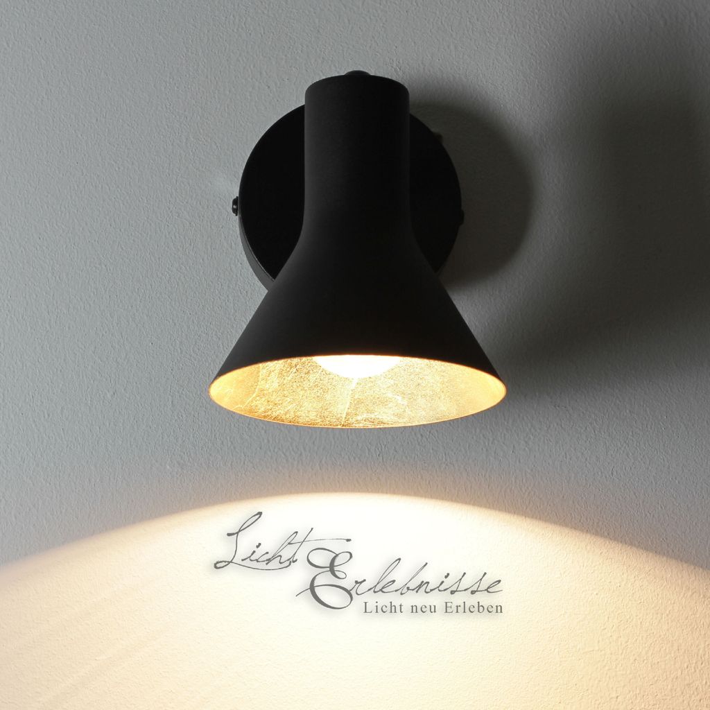 Wandspot Retro "Nina" Schwarz Gold Wandlampe Wohnzimmer Schlafzimmer Flur