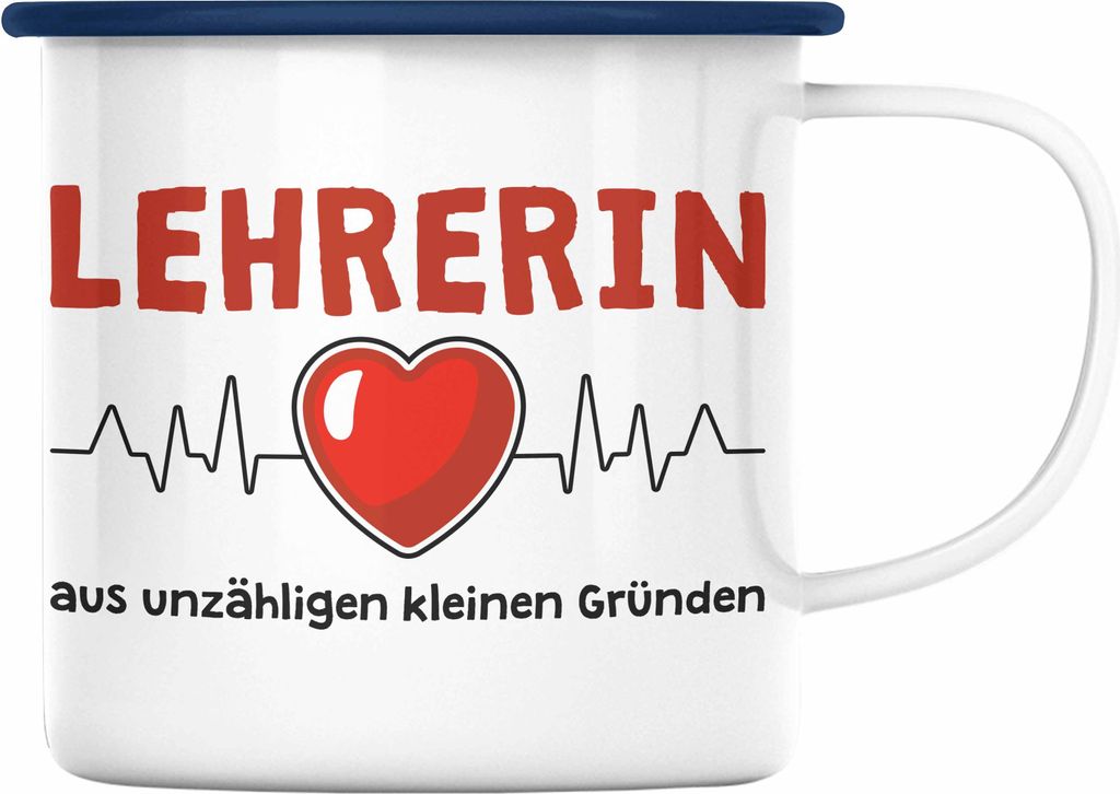 Trendation - Lehrerin Geschenk Emaille Tasse Geschenkidee Lustig Danke Sprüche Dankeschön Grundschule Grundschullehrerin (Blau)