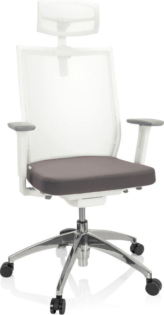 hjh OFFICE Profi Bürostuhl ASPEN WHITE PRO Ergonomischer Schreibtischstuhl mit Armlehnen (höhenverstellbar) Stoff / Netzstoff Grau/Weiß Drehstuh...