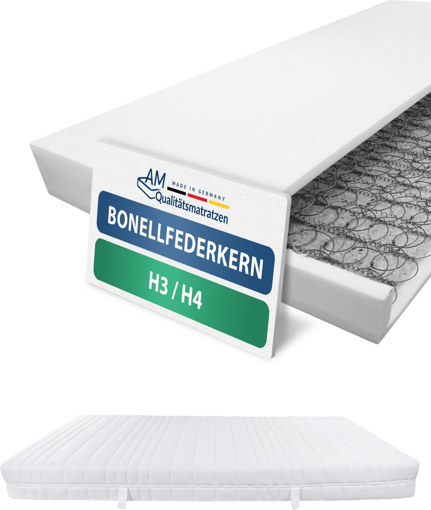 AM Qualitätsmatratzen | Bonellfederkernmatratze - 140x200 cm - H3/H4