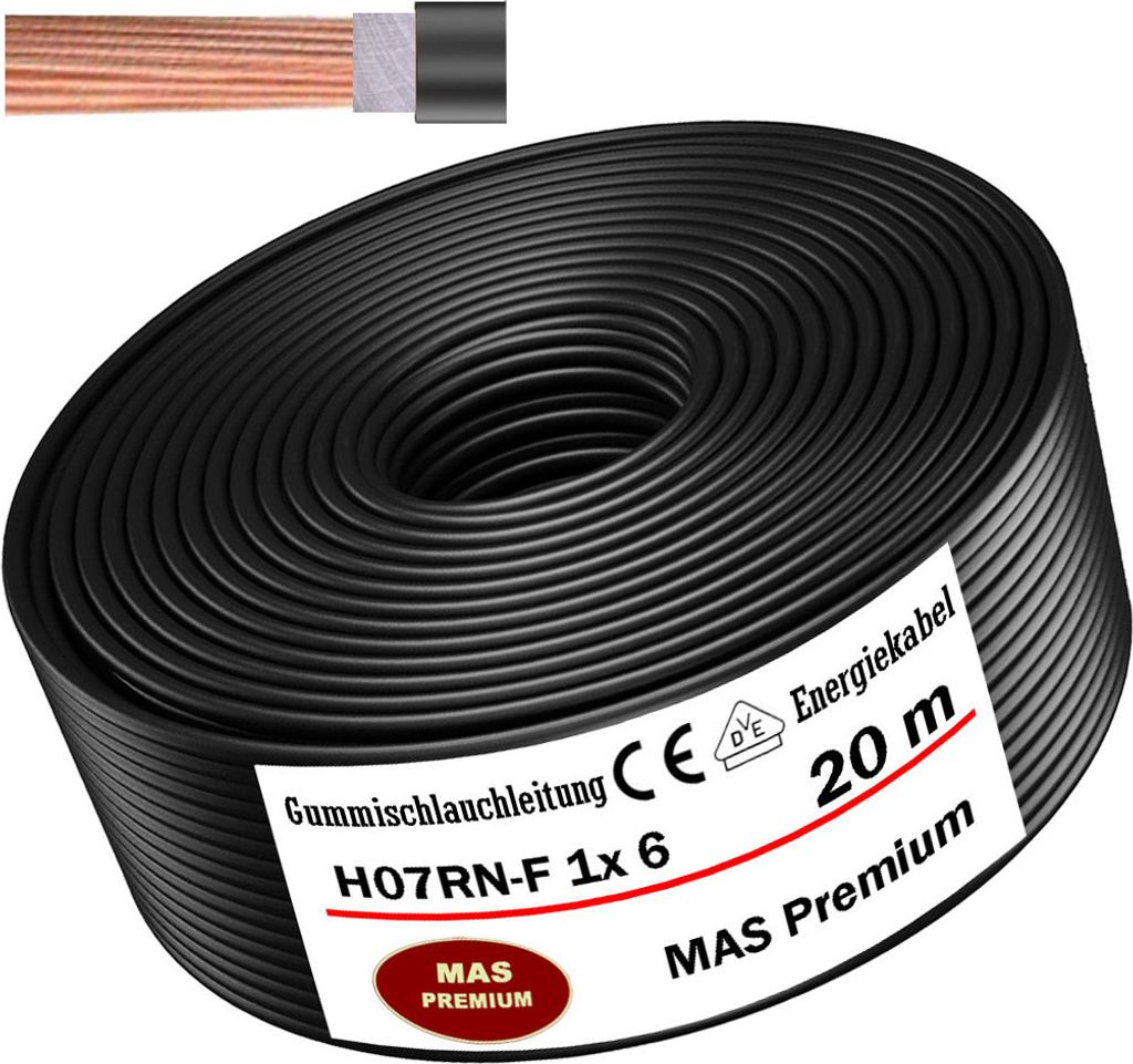 20m Gummischlauchleitung Baustellenkabel H07RN-F 1x6 Flexibel für Geräten