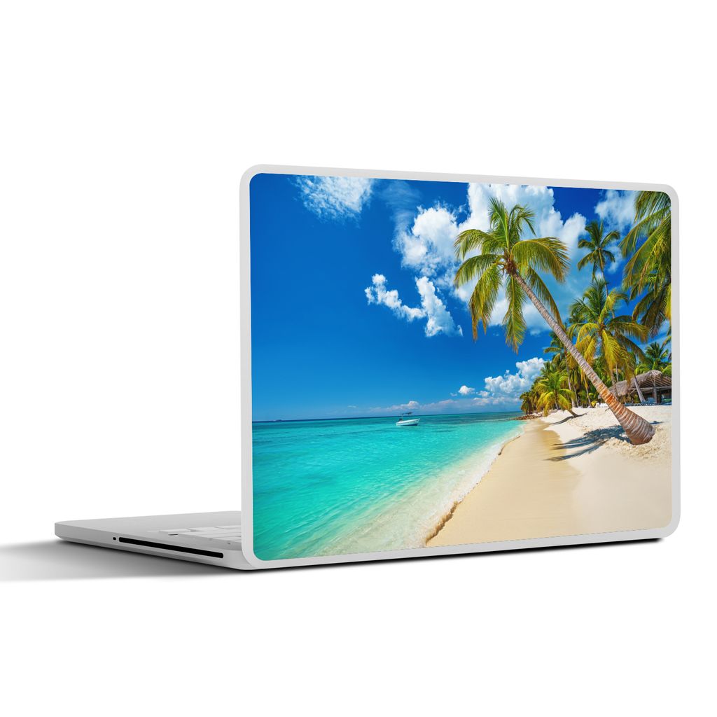 MuchoWow Laptop Aufkleber Sticker Cover Strand - Meer - Boot - Palme 40x30 cm - Laptop Dekoration - Selbstklebend