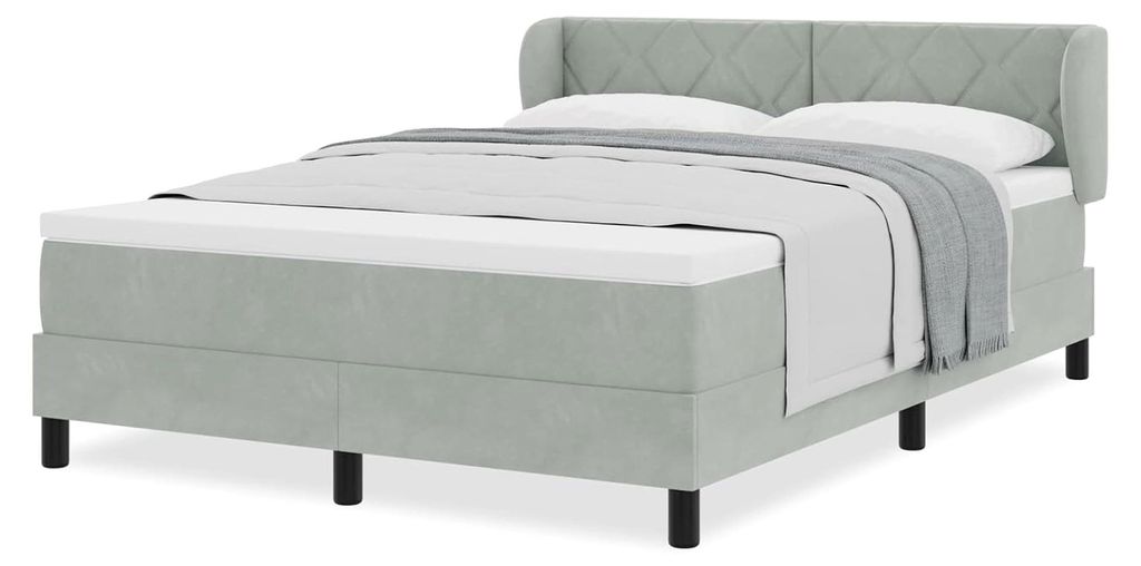 Boxspringbett mit Matratze in Hellgrau, 140x190 cm, Samt Gästebett Familienbett