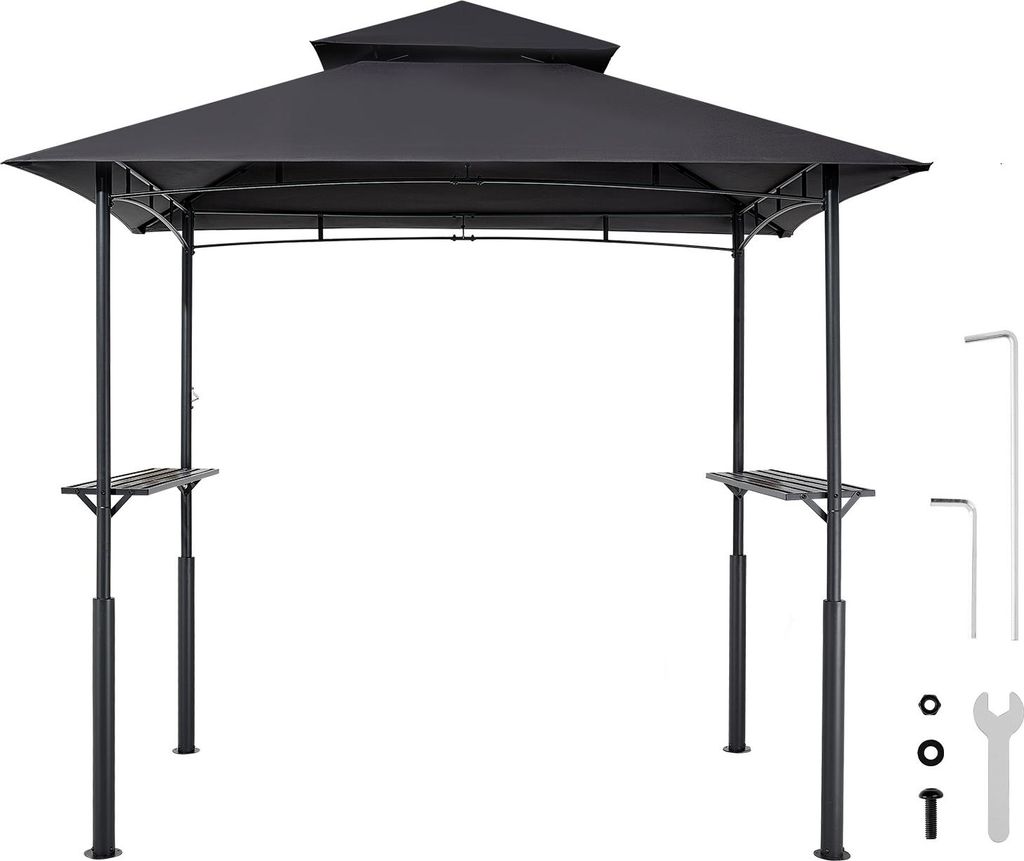 SucceBuy Grillpavillon, 2430 x 1500 x 2500 mm, Überdachung für Außengrill, 2-stufige BBQ-Gazebo-Abdeckung, Doppeldach Gartenpavillon, geeignet f...
