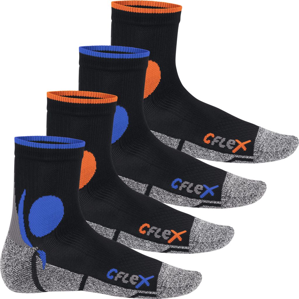 CFLEX Damen und Herren Running Funktions-Socken (4 Paar) Laufsocken - Schwarz-Mix 35-38