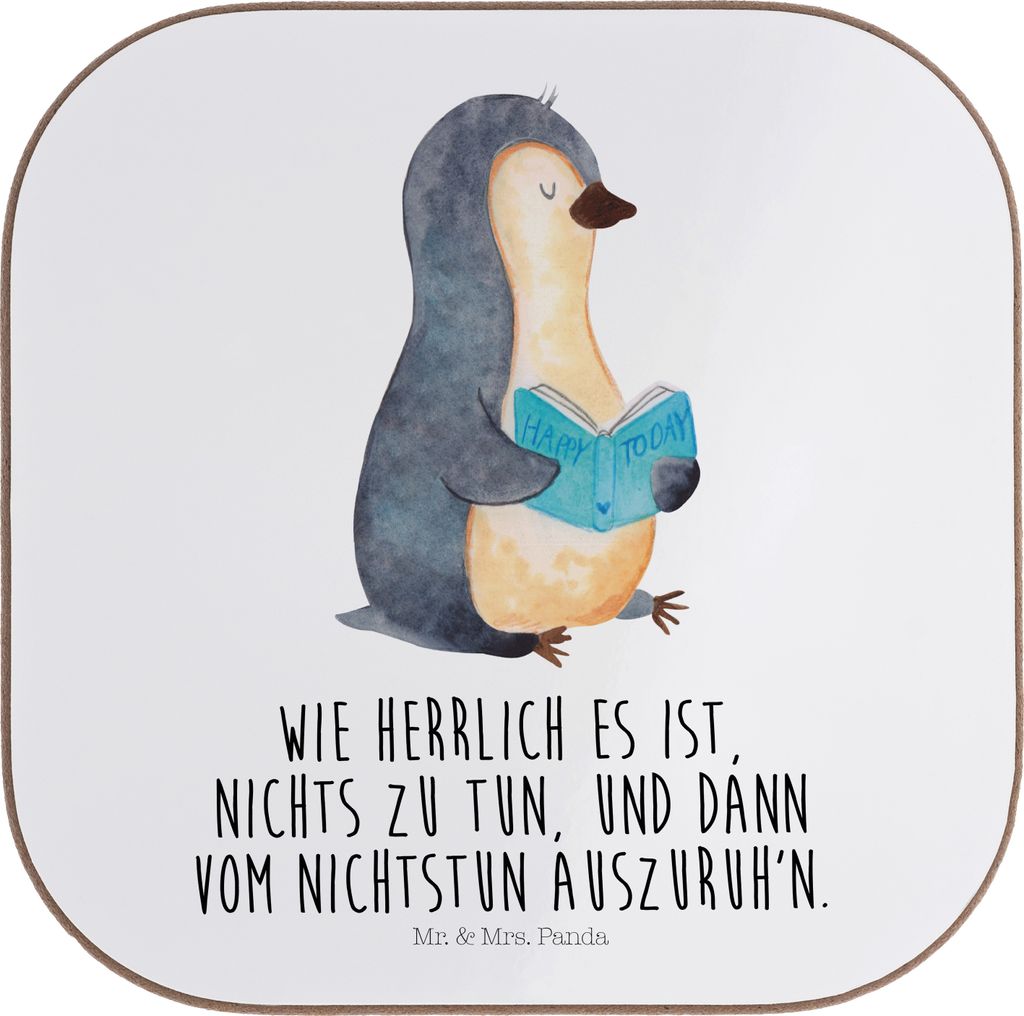 Mr. & Mrs. Panda Untersetzer für Gläser Pinguin Buch - Weiß - Geschenk, Coaster, Pinguine, Urlaub, gläseruntersetzer, Tischuntersetzer, Tasse, ...