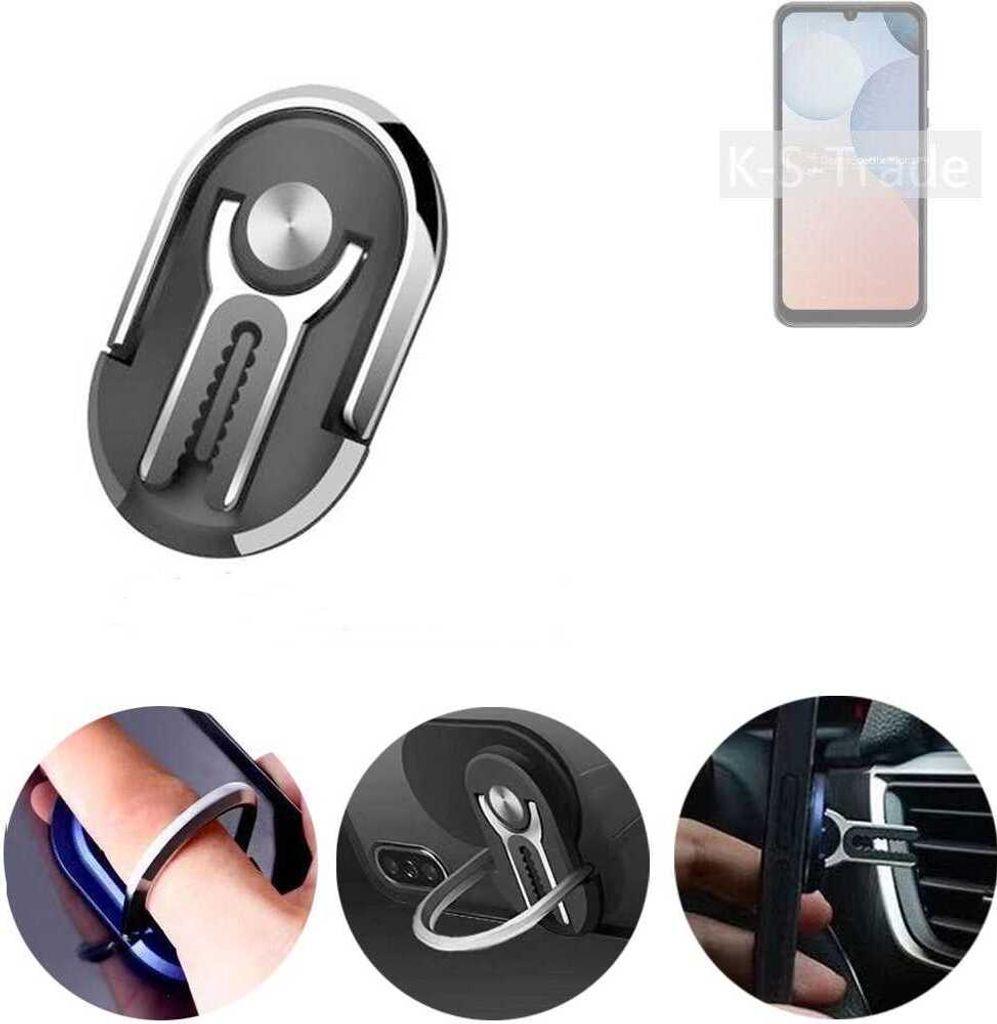 K-S-Trade 3in1 Smartphone-Ring Handy-Ring kompatibel mit Ulefone Note 6T Fingerhalterung Handyring Tischständer Lüftungsgitter-Halterung Tisch