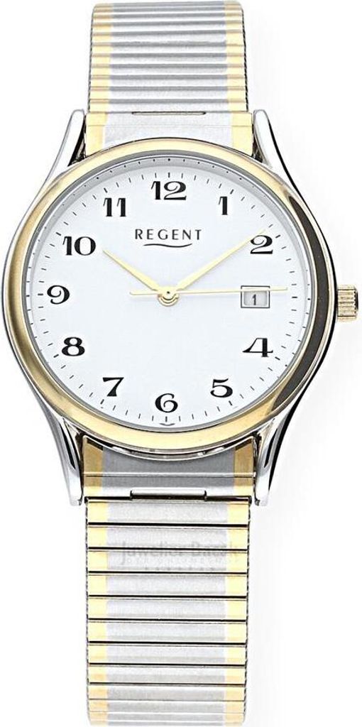 REGENT F-472 Herrenuhr Bicolor 36 mm Weiß Zugband 5 BAR