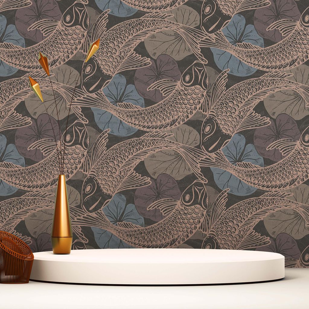 TADESSI Tapete Tiere Guiseppina M1-No.1594 Vliestapete Blau Bronze Fische Wohnzimmer Schlafzimmer Küche