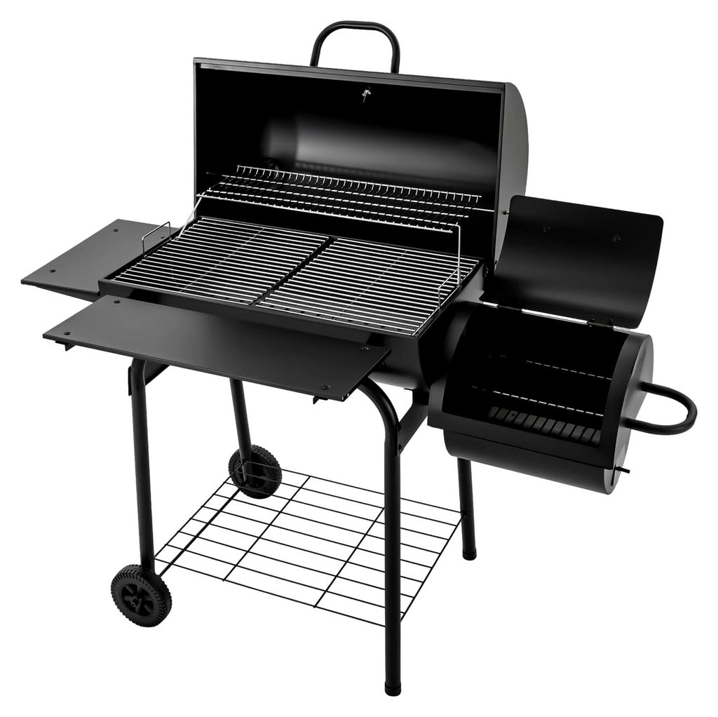 Holzkohlegrill, Campinggrill mit Grillnetz, Thermometer und Aschebox, freistehend für mehr als zehn Personen, 147 * 70 * 126 cm