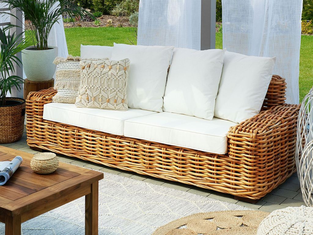 BELIANI Sofa ogrodowa naturalna rattanowa 3-osobowa kanapa Zdjęcie produktu 2