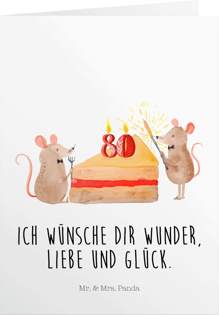 Mr. & Mrs. Panda Geburtstagskarte 80. Geburtstag Mäuse Kuchen - Weiß - Geschenk, einladungskarten, Grußkarten, Maus, Happy Birthday, Kuchenliebe...