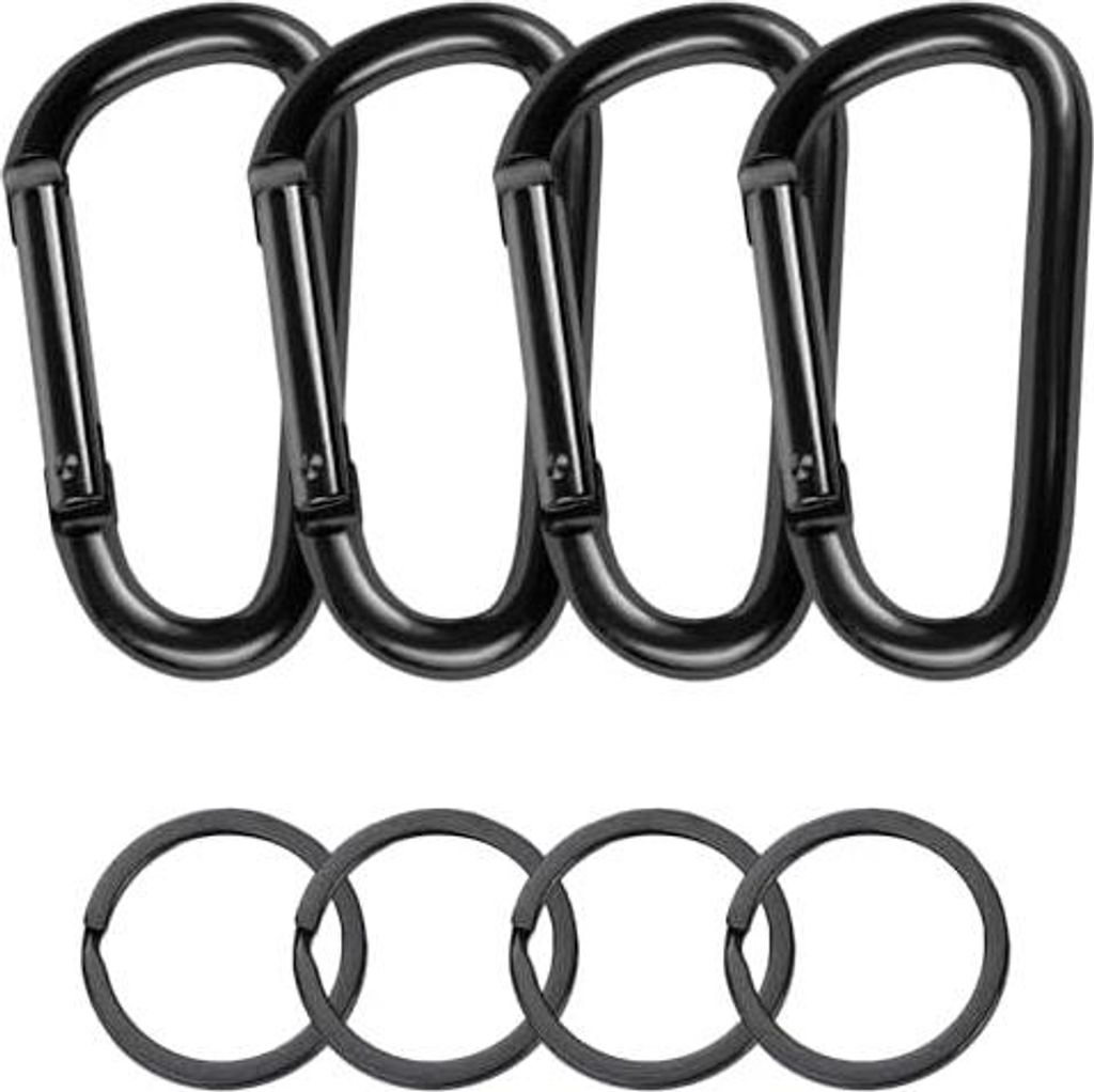 4 Stück Karabinerhaken, Karabinerhaken Aluminium, Karabiner Haken D-Clip, Carabiner, für Hängematten, Campingzubehör, Schwarz