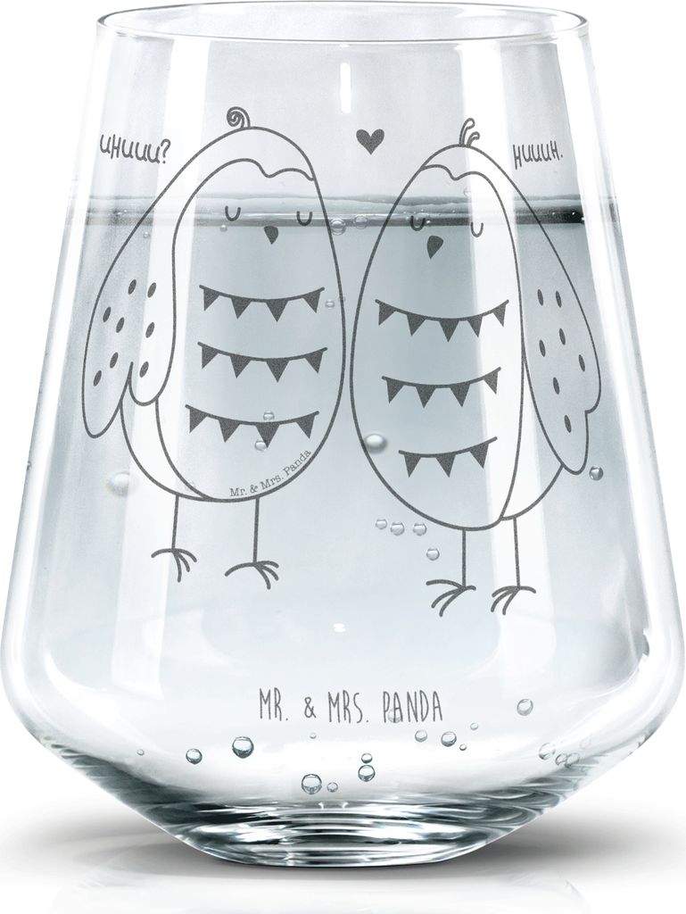 Mr. & Mrs. Panda Glas Eulen Liebe - Transparent - Geschenk, Eule, Wasserglas, Becherglas, Spruch, Tumbler, Owl, Saftglas, Glasbecher, Paar