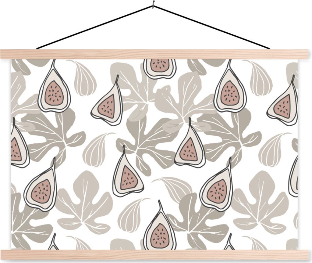 MuchoWow Textilposter Sommer - Feigen - Blätter 120x80 cm mit holzfarbenen Rahmen - Aufhängeset