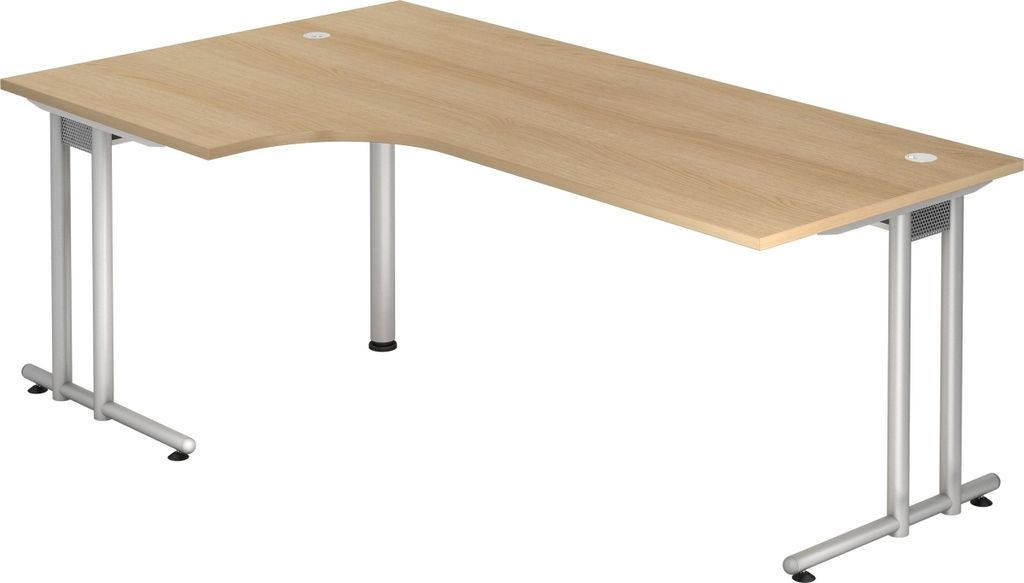 Winkeltisch 200x120cm 90 Grad Eiche/Silber