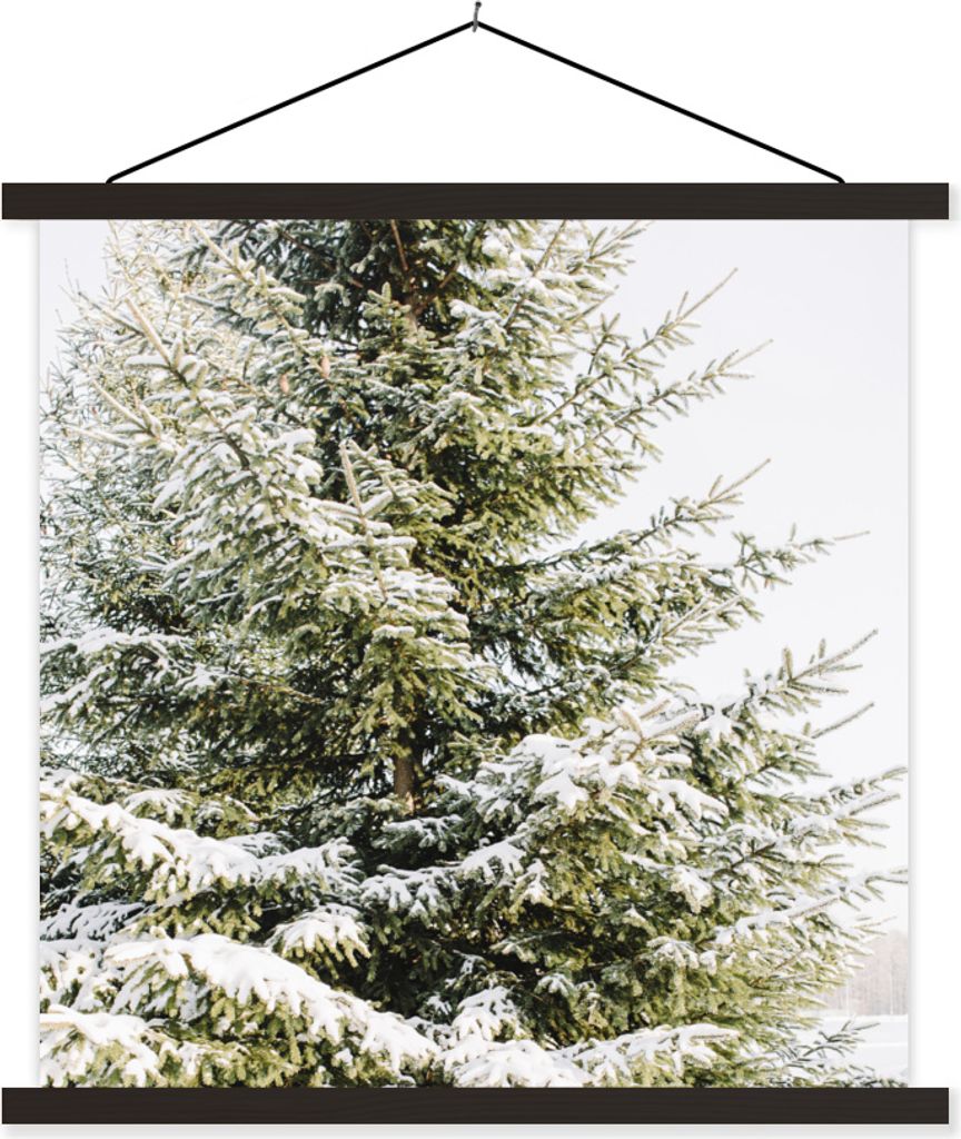MuchoWow Textilposter Winter - Baum - Schnee 120x120 cm mit schwarzem Rahmen - Aufhängungsset
