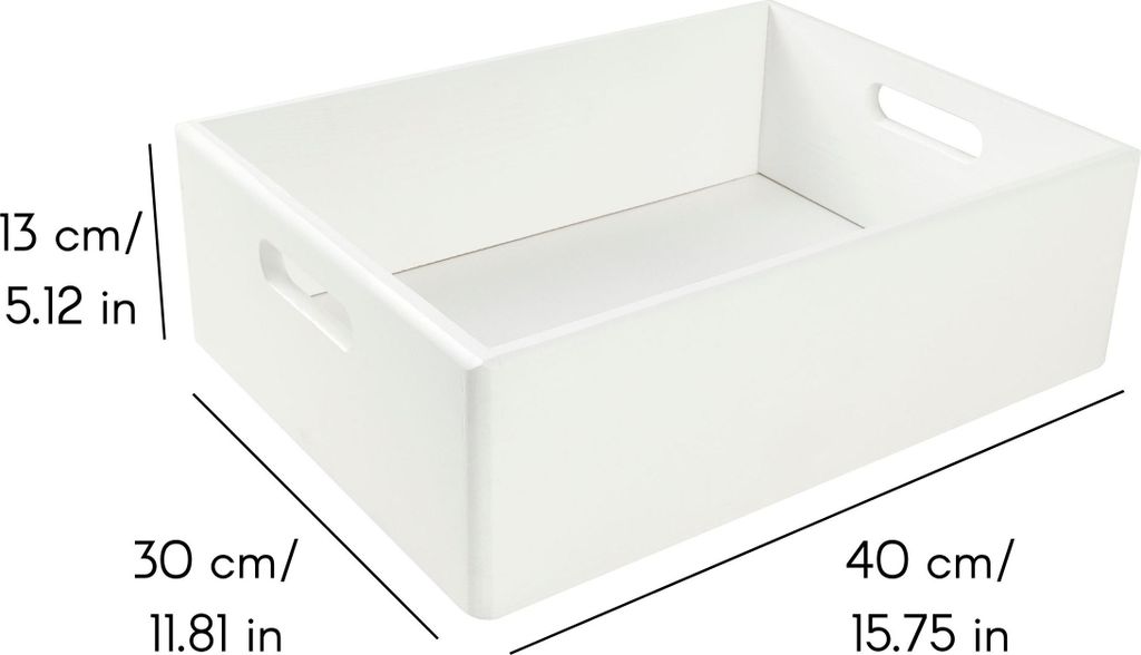 Creative Deco XL Weiße Holzkiste Obstkiste Korb - 40x30x13cm (+/-1cm) - mit Griffen