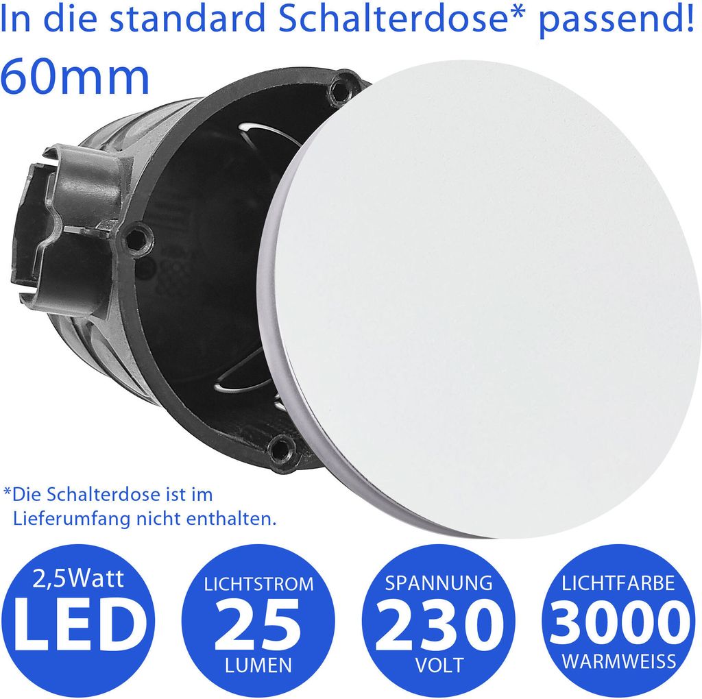Moderne LED Treppenbeleuchtung 2,5W rund 6107R-WH in Weiß Produktbild 