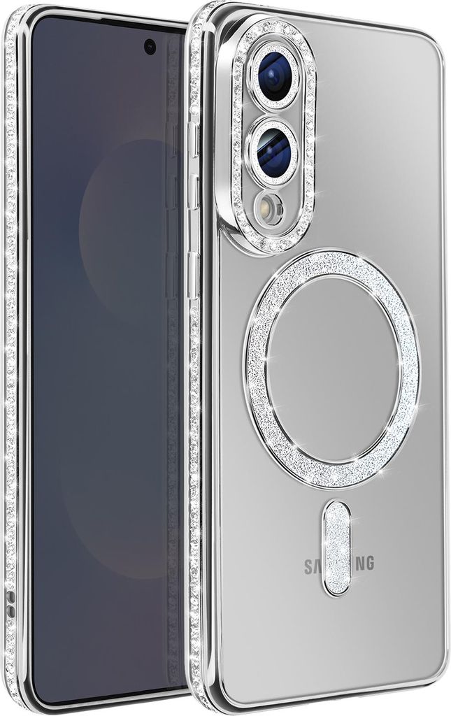 Avizar, MagSafe Hülle für Samsung Galaxy S25 Edge mit Strass-Rand, Silber