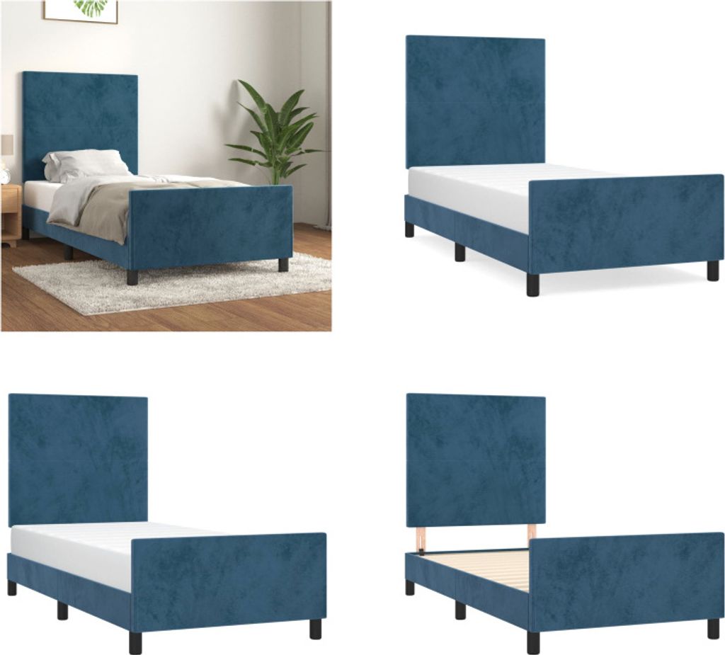 vidaXL Bettgestell mit Kopfteil Dunkelblau 90x200 cm Samt - Bettgestell Mit Kopfteil - Bettgestelle Mit Kopfteile - Bettgestell - Bett Mit Kopfteil