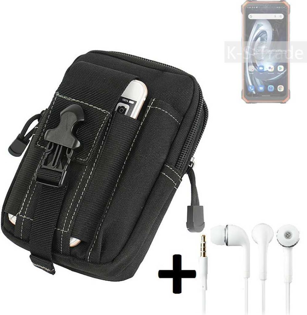 K-S-Trade Gürteltache + Kopfhörer kompatibel mit Blackview BV7100 Gürtel Tasche Holster Schutz Hülle Handy Hülle schwarz inkl. Extrafächer