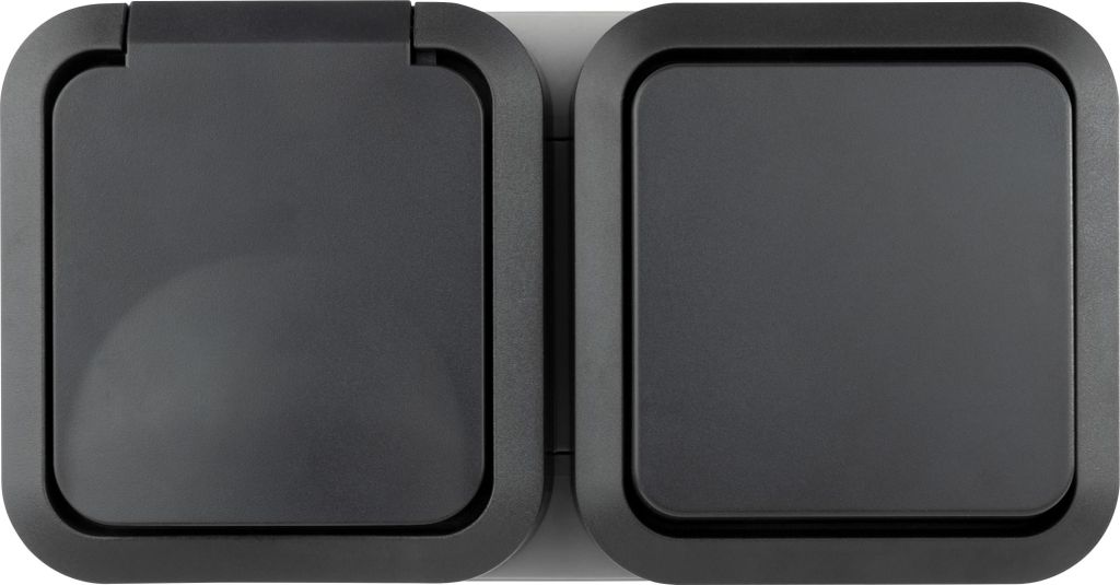 REV - AquaStorm, Feuchtraum Steckdose Aufputz mit Lichtschalter, IP55, waagrecht, 230V, 16A, anthrazit