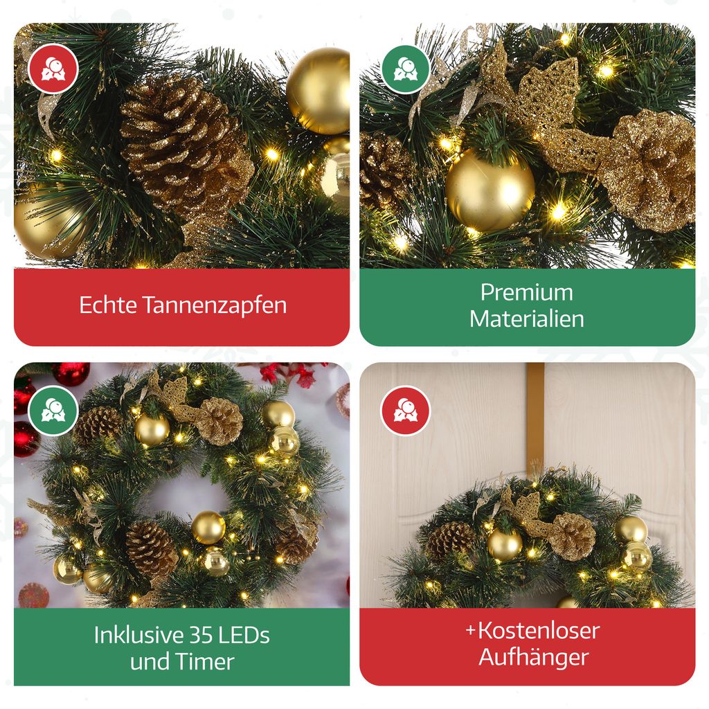 MeisterHome ® Künstlicher Weihnachtskranz Adventskranz für Produktbild 5