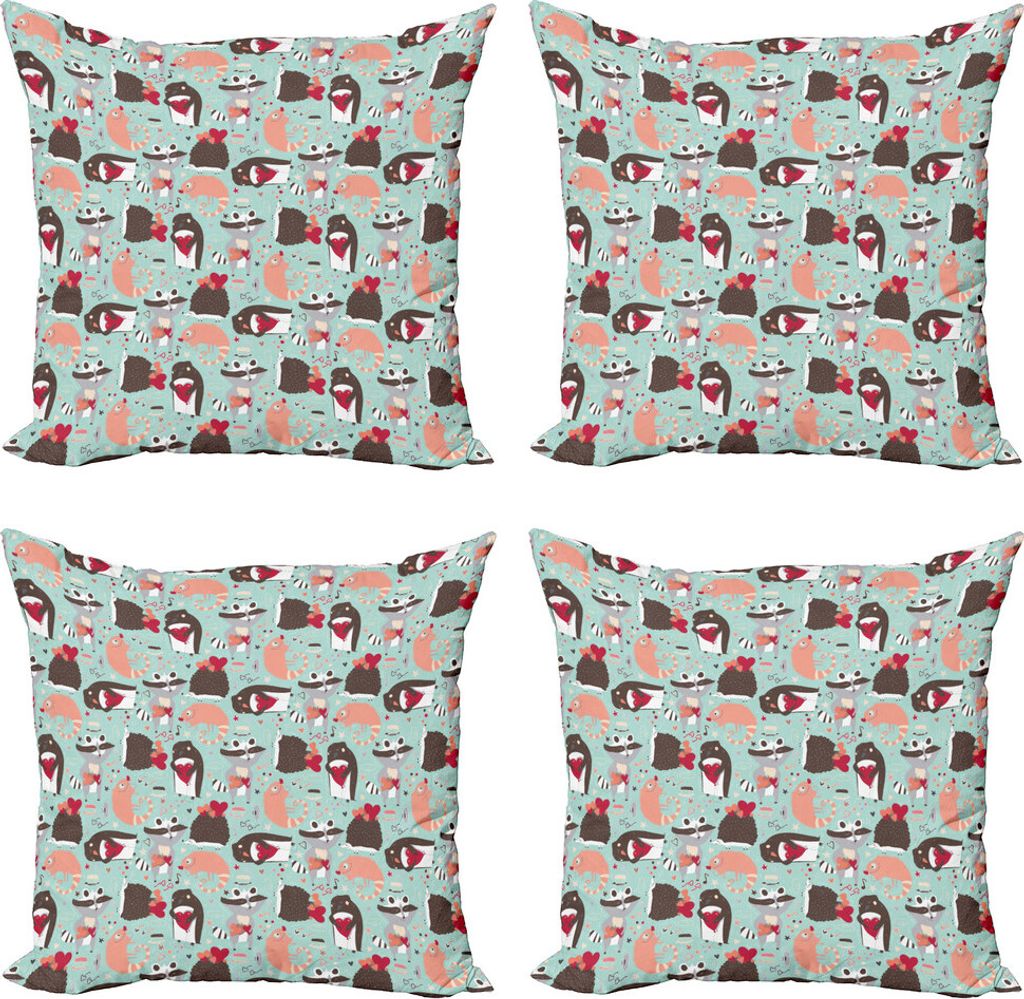 ABAKUHAUS Liebe Kissenbezug Set (4 Stück), Valentinstag Tiere, Moderner Doppelseitiger Digitaldruck, 40 cm x 40 cm, Mehrfarbig