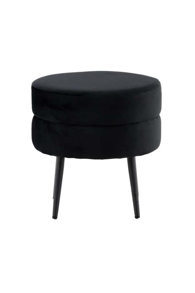Pouf d'appoint velours noir Ø40cm - Idéal comme siège ou repose-pieds