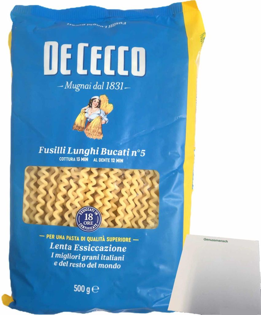 DeCecco Nudeln Fusilli Lunghi Bucati Nr. 5 (500g Packung) + usy Block