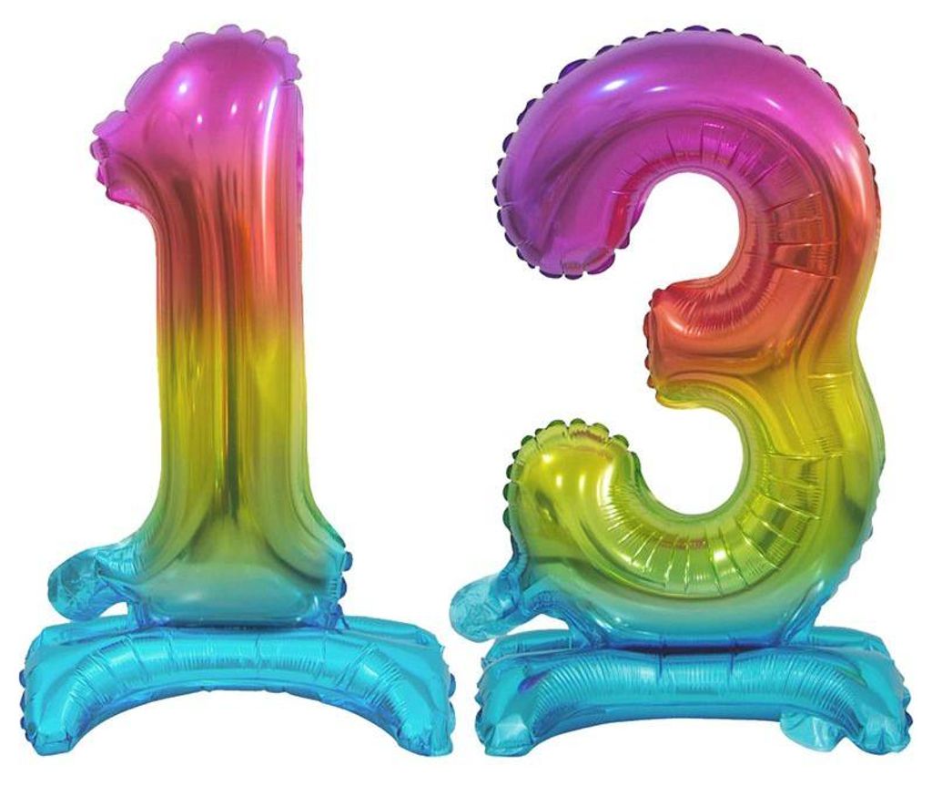 Stehender Folienballon Zahl 13 Regenbogen bunt 38 cm Produktbild 